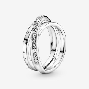 Band Rings Pandora Crossover Pavé Triple Argent | 2351670-XL