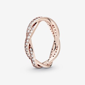 Band Rings Pandora Sparkling Twisted Lines Rose Doré | 6307154-XM