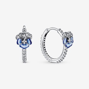 Boucles d'Oreilles Créoles Pandora Blue Pansy Flower Argent | 8642319-DM