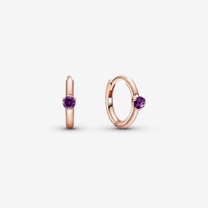 Boucles d'Oreilles Créoles Pandora Purple Solitaire Huggie Rose Doré | 5320896-JM