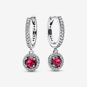 Boucles d'Oreilles Créoles Pandora Red Round Sparkling Argent | 4825610-MJ