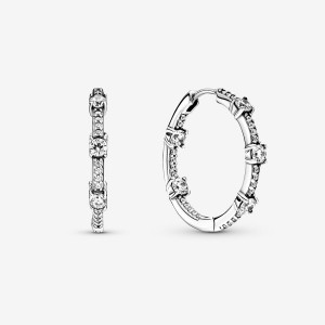 Boucles d'Oreilles Créoles Pandora Sparkling Pavé Bars Argent | 9426051-RM