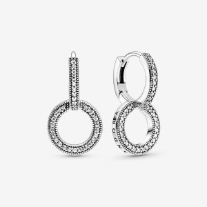 Boucles d'Oreilles Créoles Pandora Sparkling Double Argent | 7409253-IA