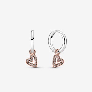 Boucles d'Oreilles Créoles Pandora Sparkling Freehand Heart Two-tone | 1872936-OK