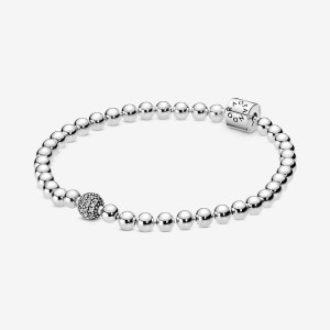 Chain Bracelets Pandora Beads & Pavé Argent | 4986512-LK