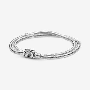 Chain Bracelets Pandora Moments Double Wrap Barrel Clasp Snake/Necklace Argent | 1380657-VE