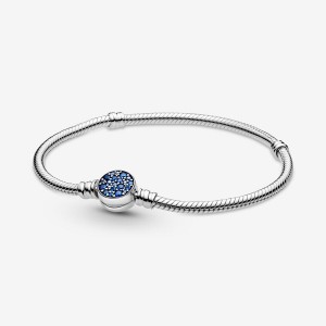 Chain Bracelets Pandora Moments Sparkling Blue Disc Clasp Snake Argent | 9310467-EC