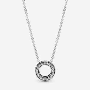 Chain Necklaces Pandora Logo Pavé Circle Collier Argent | 9506812-JS