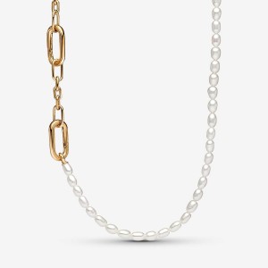 Chain Necklaces Pandora ME Slim Treated Freshwater Cultured Pearl Doré | 6724085-MP