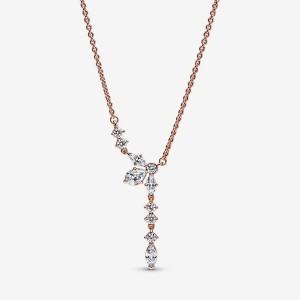 Chain Necklaces Pandora Sparkling Herbarium Cluster Drop Collier Rose Doré | 4968031-LE