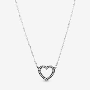 Chain Necklaces Pandora Sparkling Open Heart Argent | 3519487-HE