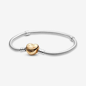 Charm Bracelets Pandora Moments Heart Clasp Snake Two-tone | 4713265-QJ