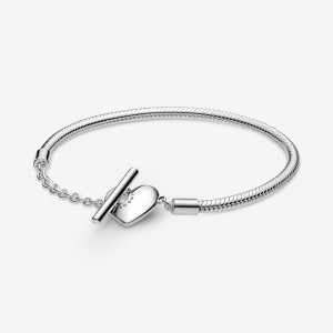 Charm Bracelets Pandora Moments Heart T-Bar Snake Argent | 9850274-NU