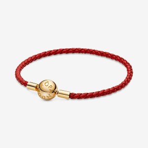 Charm Bracelets Pandora Moments Red Woven Cuir Doré | 0359784-QG