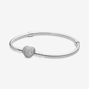 Charm Bracelets Pandora Moments Sparkling Heart Clasp Snake Argent | 2194760-XH