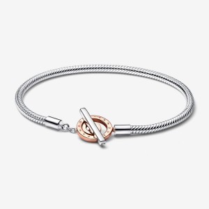 Charm Bracelets Pandora Signature Two-tone Logo T-Bar Snake Two-tone | 1539024-RQ