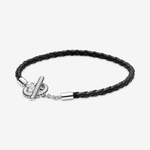 Charm Holders Pandora Moments Braided Cuir T-bar Argent | 0458321-CH