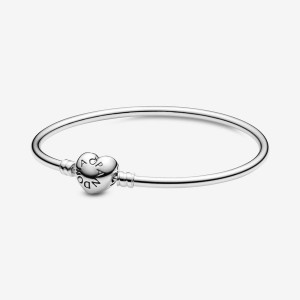 Charm Holders Pandora Moments Heart Clasp Bangle Argent | 2416385-MD