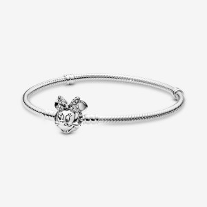 Charm Holders Pandora Moments Pavé Minnie Mouse Clasp Snake Argent | 9473265-MT