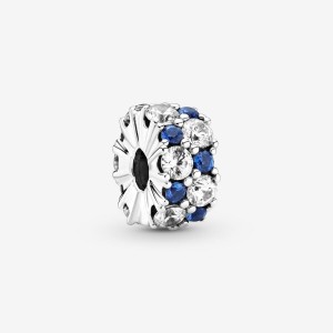 Clips Pandora Clear & Blue Sparkling Clip Argent | 0832754-KR