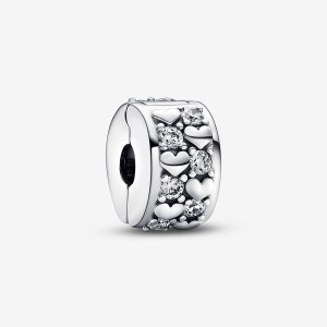 Clips Pandora Infinite Hearts Sparkling Clip Argent | 3086471-KX