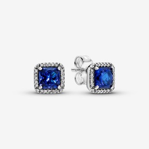 Clous d'Oreilles Pandora Blue Square Sparkle Halos Argent | 5061384-FU