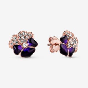 Clous d'Oreilles Pandora Deep Purple Pansy Flowers Rose Doré | 4893576-AK