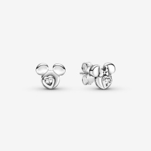 Clous d'Oreilles Pandora Mickey Mouse & Minnie Mouse Silhouettes Argent | 4951386-CO