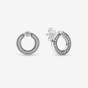 Clous d'Oreilles Pandora Pavé & Logo Circle Reversibles Argent | 8249703-RQ