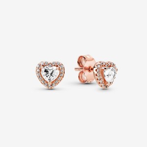 Clous d'Oreilles Pandora Sparkling Elevated Hearts Rose Doré | 0486173-AW