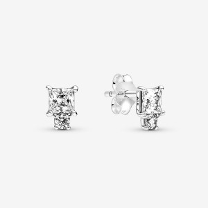 Clous d'Oreilles Pandora Sparkling Round & Square Argent | 4908216-YO