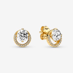 Clous d'Oreilles Pandora Sparkling Round Halos Doré | 3915708-SR