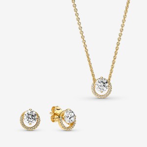 Clous d'Oreilles Pandora Sparkling Round Halo Jewelry Gift Set Doré | 7568902-QK