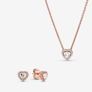 Collier Et Boucles D'oreilles Ensembles Pandora Sparkling Herbarium Cluster Jewelry Gift Set Rose Doré | 5304178-LI