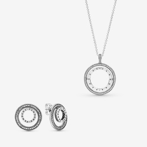 Collier Et Boucles D'oreilles Ensembles Pandora Sparkling Pave Circle Jewelry Gift Set Argent | 4328561-LH