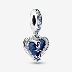 Dangle Charms Pandora Celestial Shooting Star Heart Double Dangle Argent | 7340985-QS