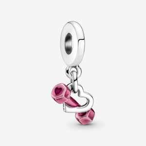 Dangle Charms Pandora Dumbbell & Heart Dangle Argent | 4637095-SB