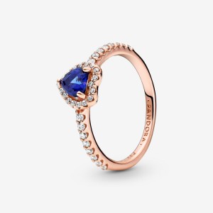 Halo & Solitaire Rings Pandora Sparkling Blue Elevated Rose Doré | 3429170-QA