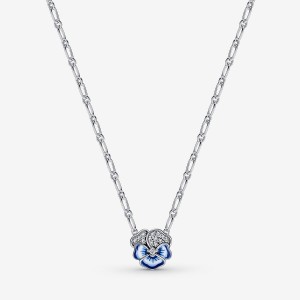 Pendant Necklaces Pandora Blue Pansy Flower Argent | 9843670-FJ