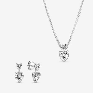 Pendant Necklaces Pandora Double Heart Pendant Sparkling Collier Necklace Argent | 3769410-JG