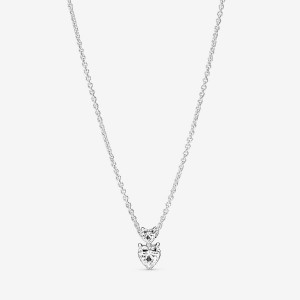 Pendant Necklaces Pandora Double Heart Sparkling Collier Argent | 9157326-CI