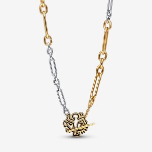 Pendant Necklaces Pandora Keith Haring x Two-tone Twisted Figure T Bar Two-tone | 5281046-PY