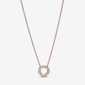 Pendant Necklaces Pandora Logo Pavé Circle Collier Rose Doré | 1937502-SA