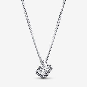 Pendant Necklaces Pandora Rectangular Sparkling Halo Collier Argent | 7316854-KY