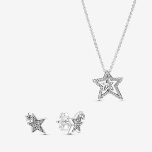 Pendant Necklaces Pandora Sparkling Asymetric Star Jewelry Gift Set Argent | 7452681-BK