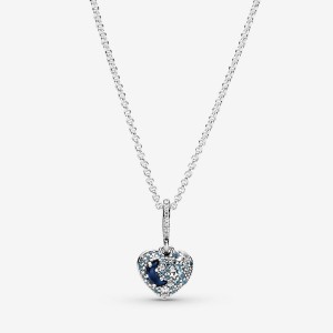 Pendant Necklaces Pandora Sparkling Blue Moon & Stars Heart Argent | 9721536-BP