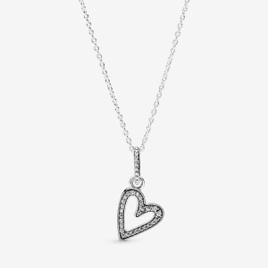 Pendant Necklaces Pandora Sparkling Freehand Heart Argent | 3214589-IO