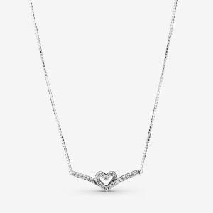 Pendant Necklaces Pandora Sparkling Wishbone Heart Collier Argent | 0753648-CI