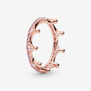 Stackable Rings Pandora Pink Sparkling Crown Rose Doré | 2890137-LA