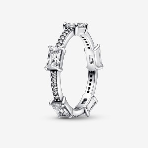 Stackable Rings Pandora Rectangular Bars Sparkling Pavé Argent | 2936407-KM